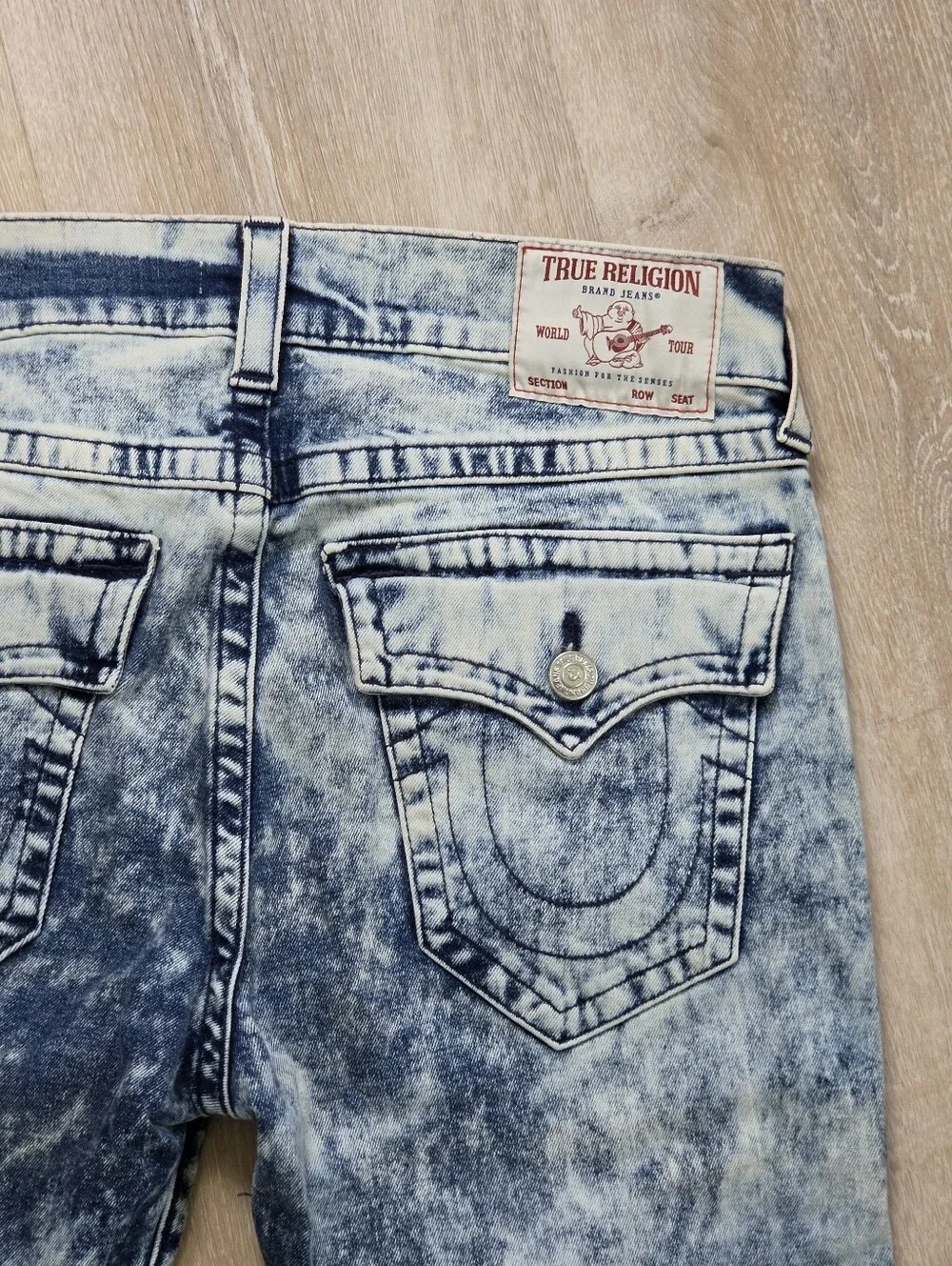 True Religion Jeans Size 34 Mens Rocco Relaxed Skinny Acid Wash Flap Pocket